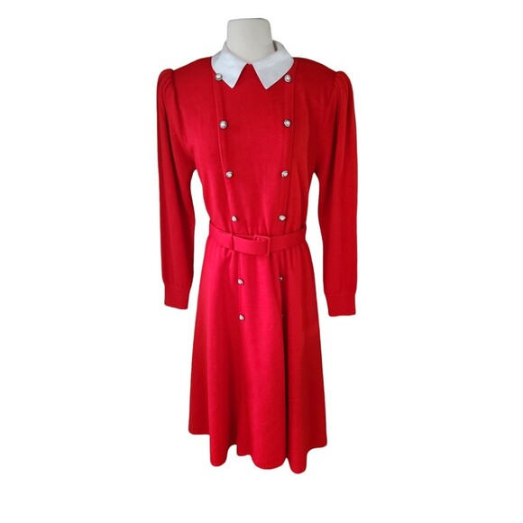 Ciao Ltd Vintage 80s Midi Dress Womens Size 10 Apple Red Belted Wool Office Twee - Picture 1 of 7